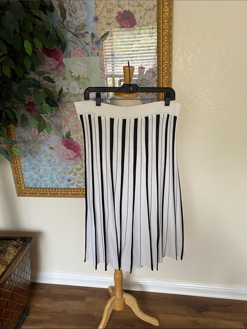 Dialogue Black and White Striped Midi Skirt